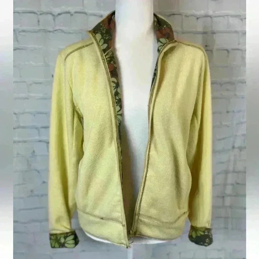 Women's KAVU Yellow Floral Full Zip Fleece Sherpa‎ Jacket Size XS Outdoors